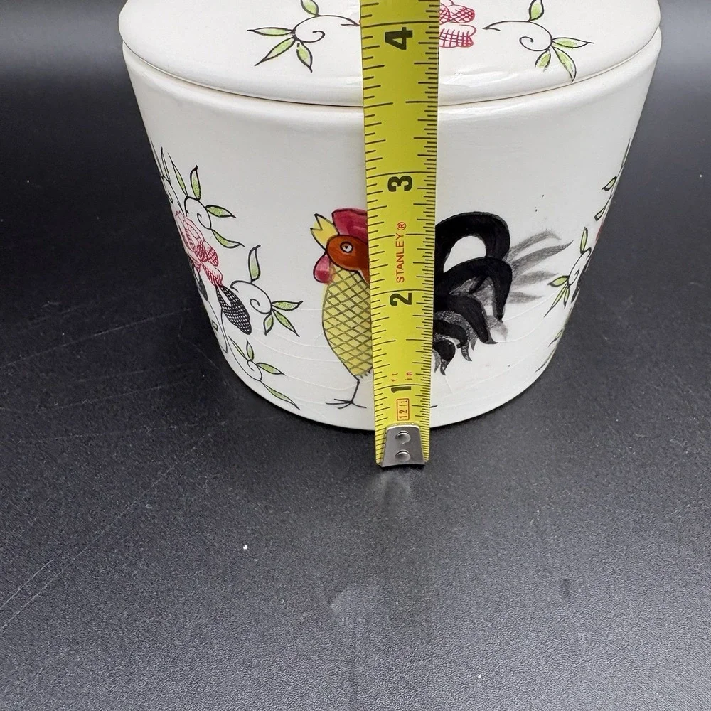 Vintage Butter Grease Crock W/ Lid Chickens Cows 4.75